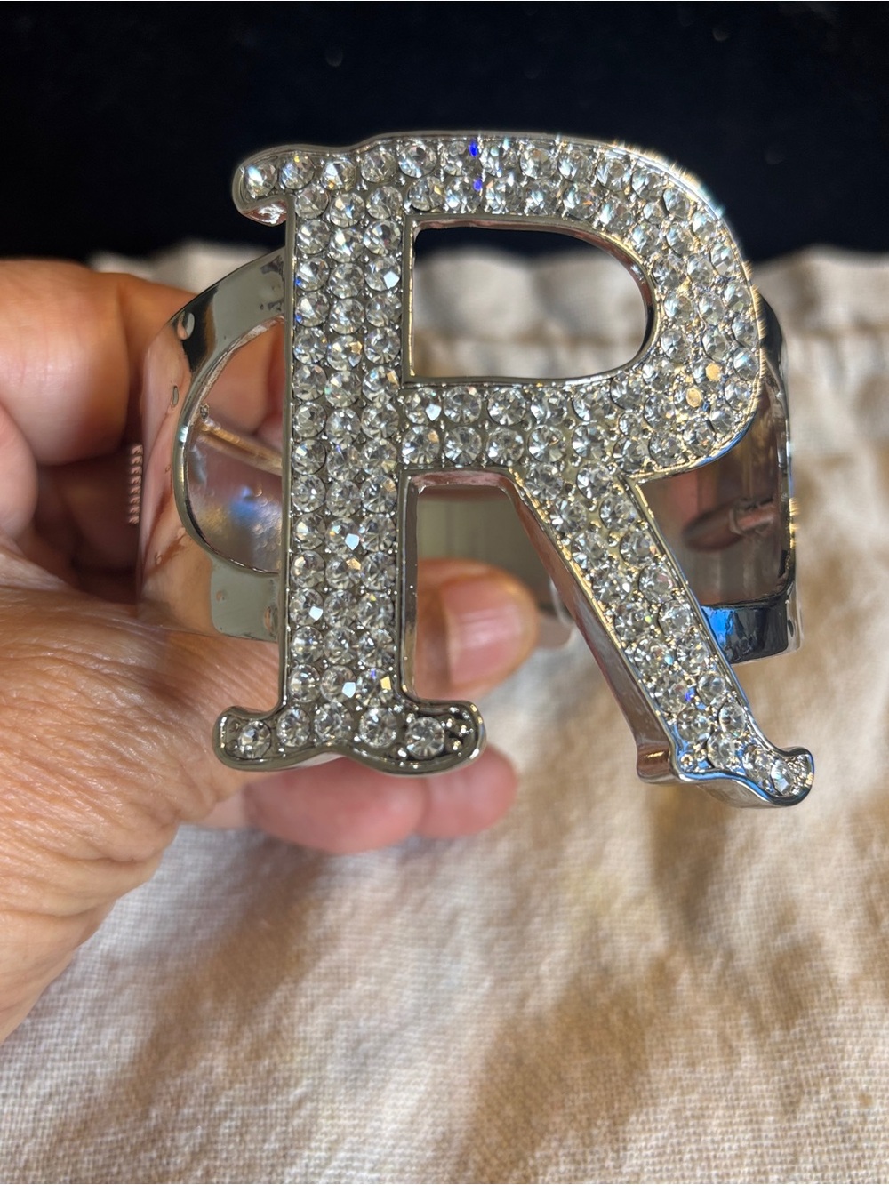 R Crystal Initial 'R' Cuff Bracelet - Silver Rhinestone Letter